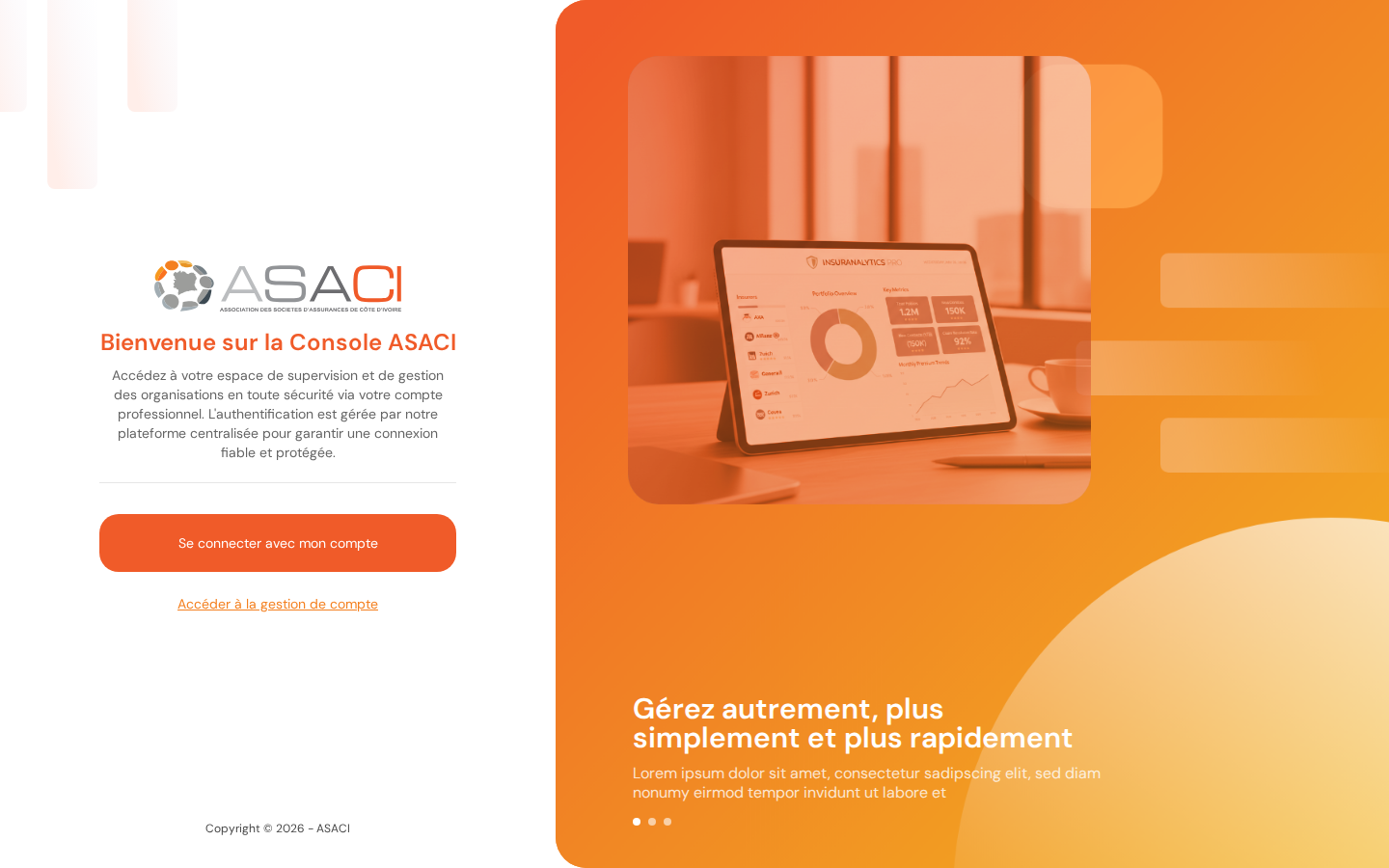 Page d'accueil de la console — écran de connexion