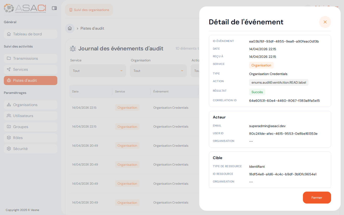 Détail d'un événement d'audit