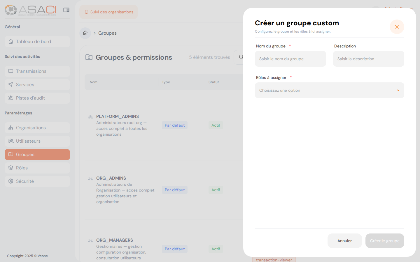 Formulaire de création d'un groupe custom