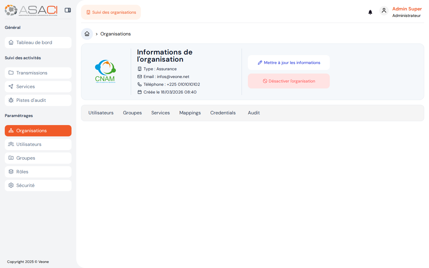 Fiche d'une organisation