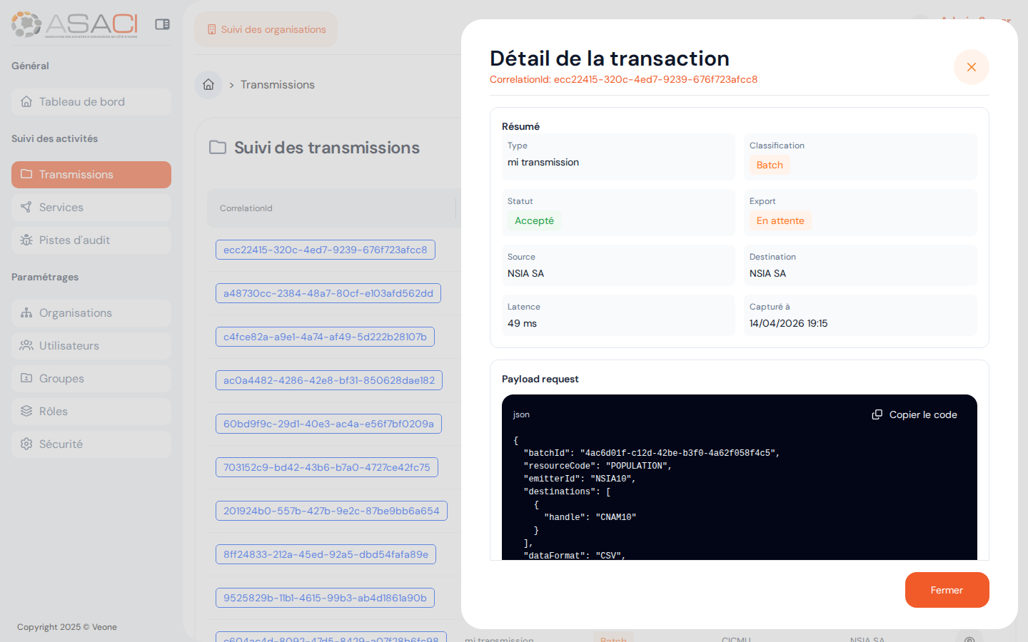 Volet de détail d'une transmission